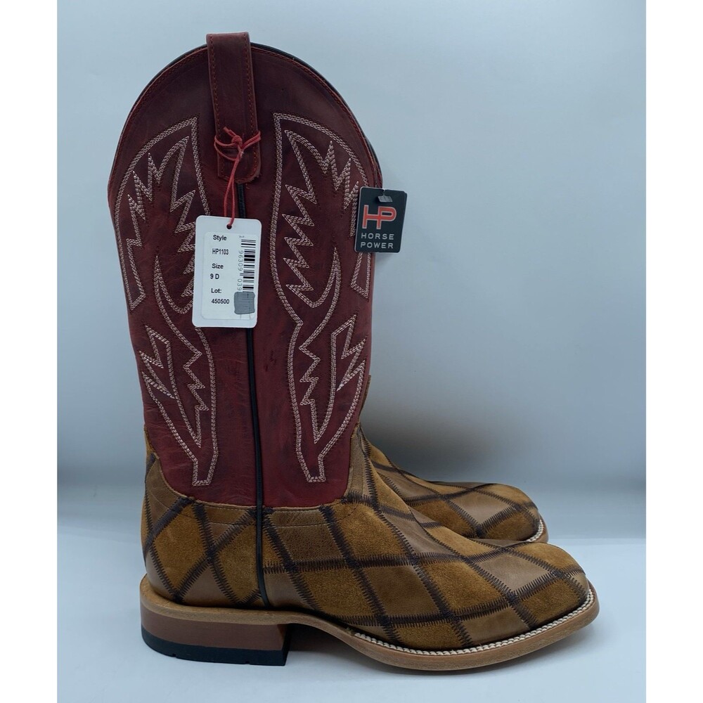 Horse Power Anderson Bean Boots HP1103 Mens 9 D Brown Suede Patchwork Red